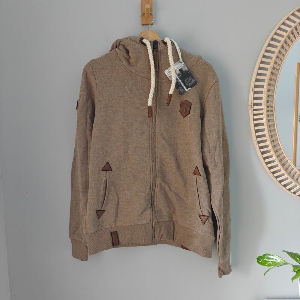 NWT Naketano Schwarzkopf IV Men’s Zip Hoodie M Brown Cowl Neck Rope